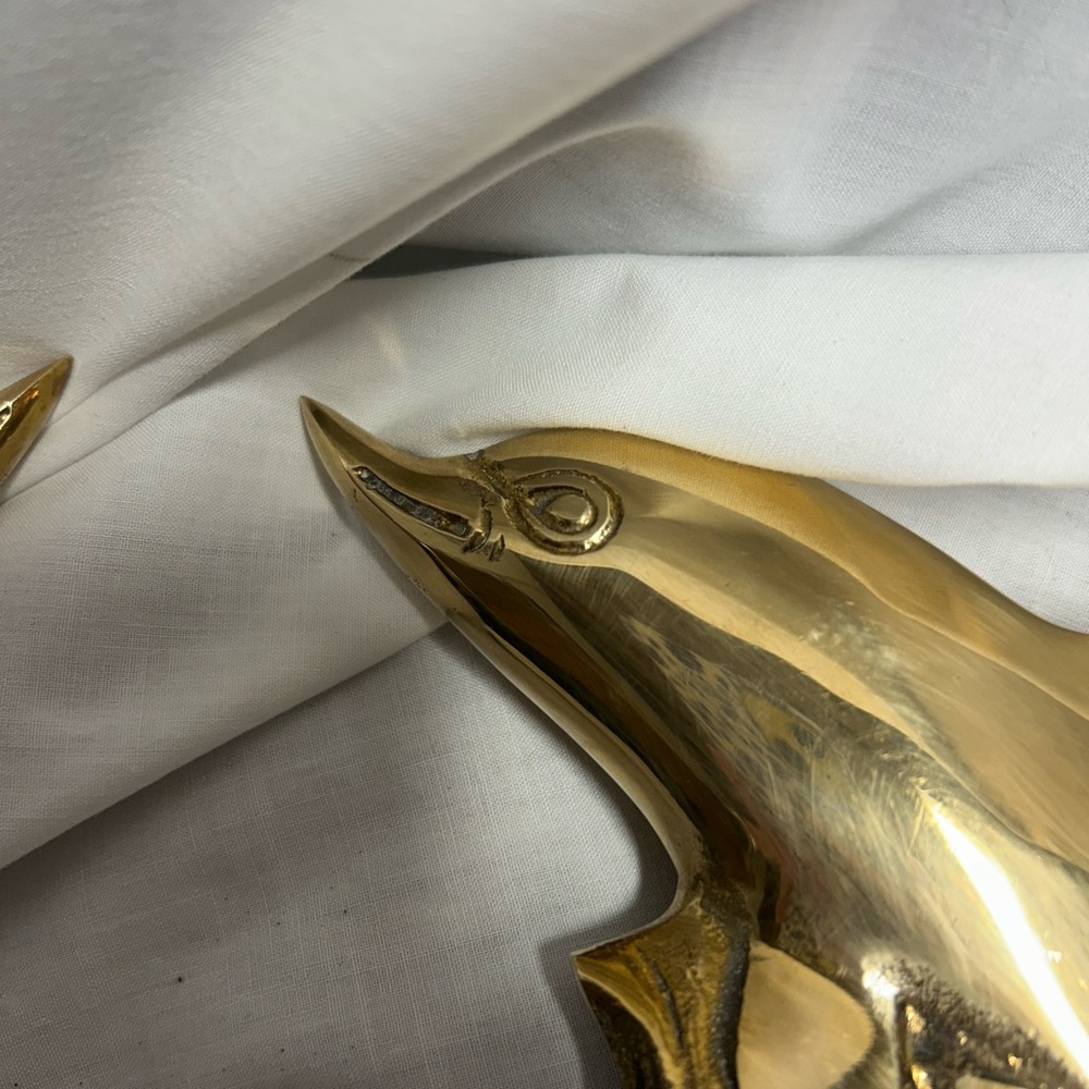 Vintage Brass Metal Dolphin With Ocean Waves Nautical Bookends MCM 70s - Picture 10 of 16